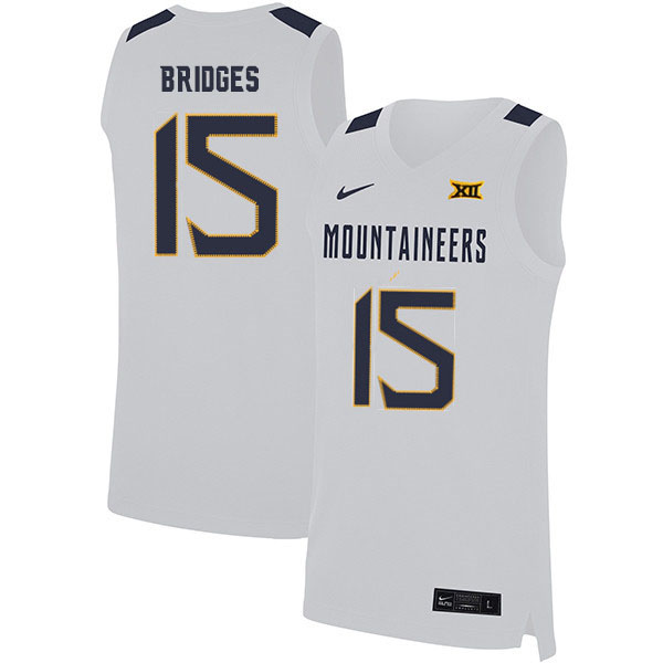2020 Men #15 Jalen Bridges West Virginia Mountaineers College Basketball Jerseys Sale-White